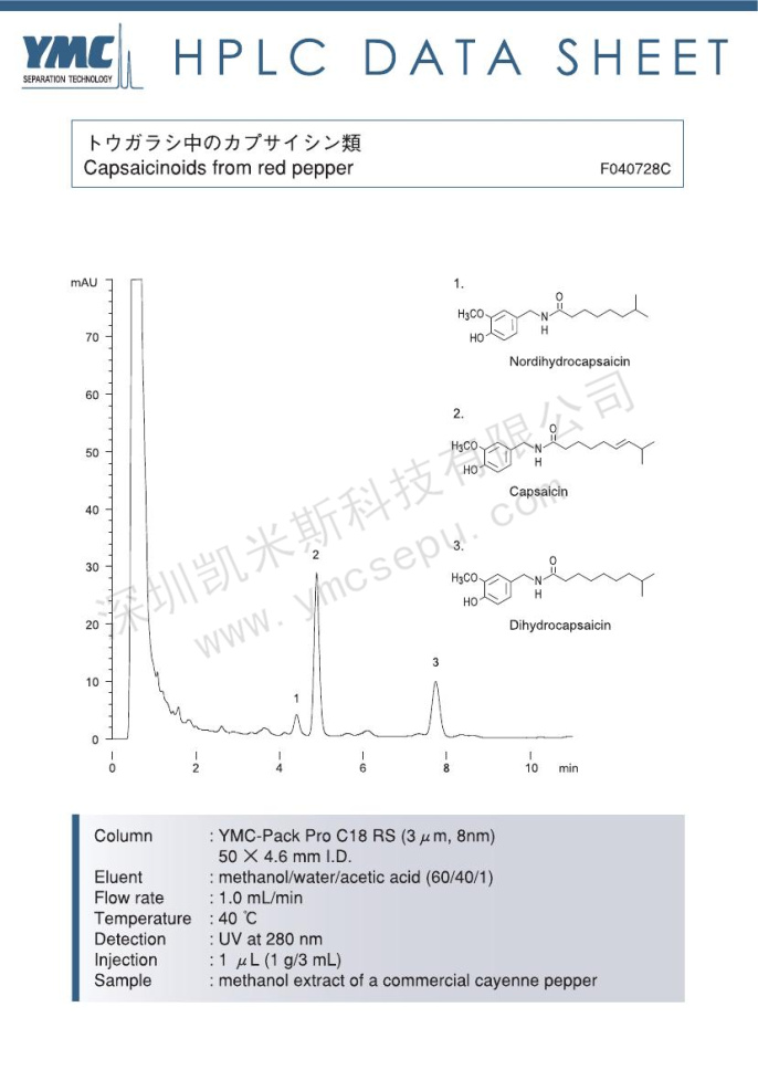 液相色譜法測(cè)定辣椒堿的色譜圖 液相色譜法測(cè)定辣椒堿的色譜圖